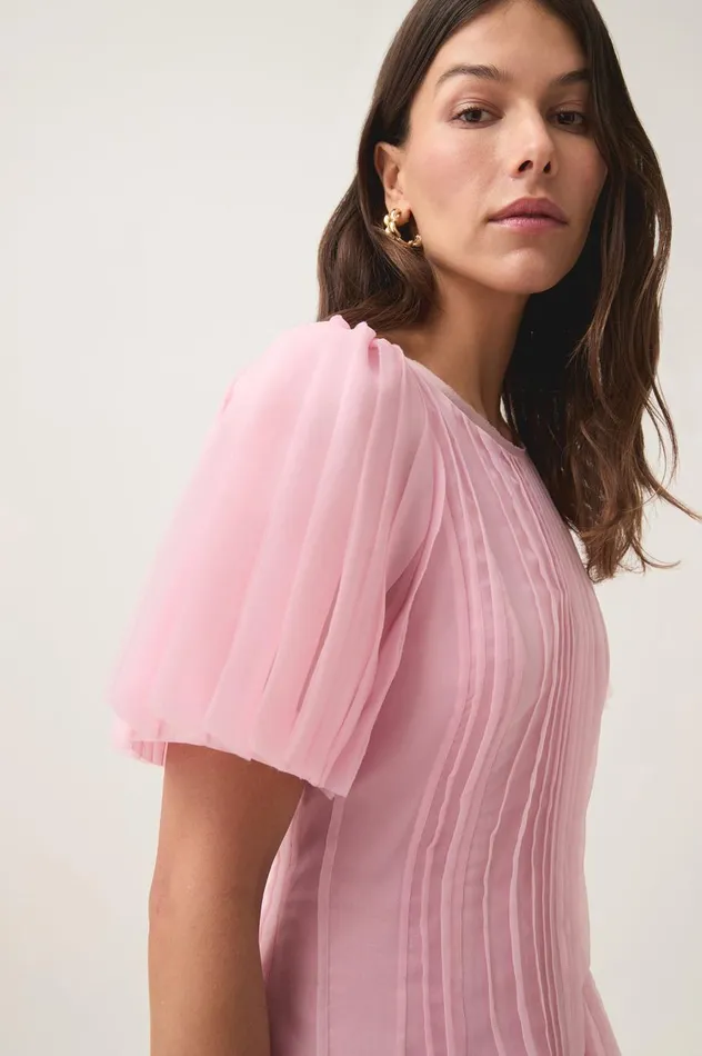 Nova Pleated Midi Dress Chalk Pink Women Aje Dresses Nova Pleated Midi Dress Chalk Pink Women Aje Dresses