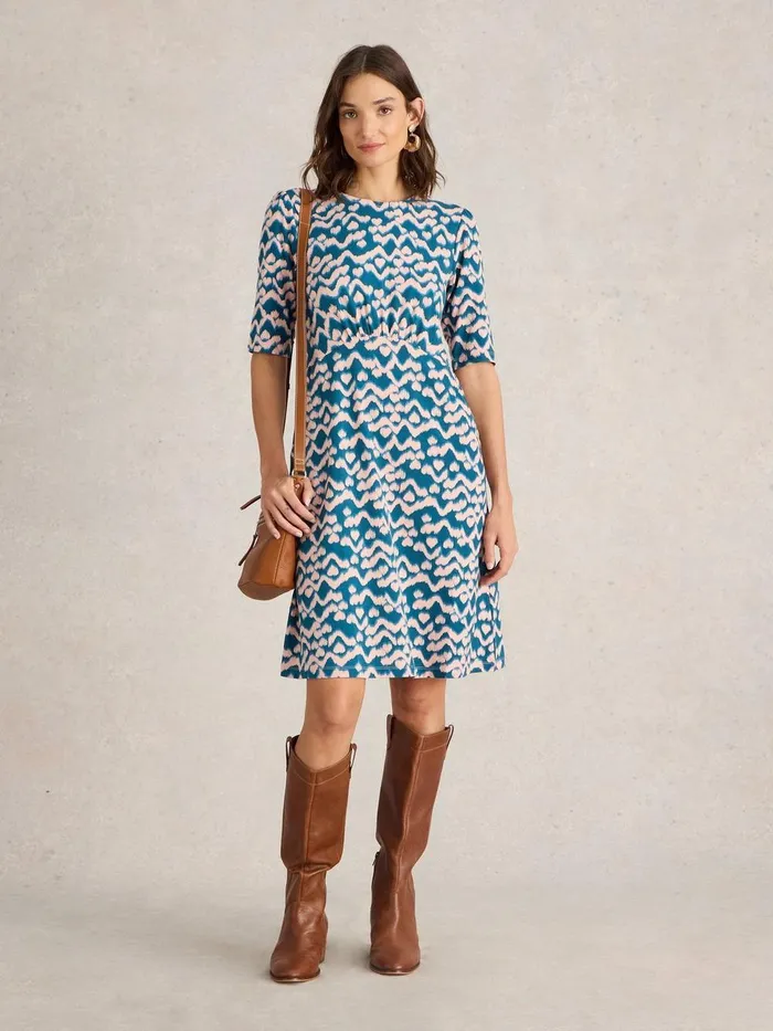 Olivia Jersey Dress Teal Print Women White Stuff Dresses