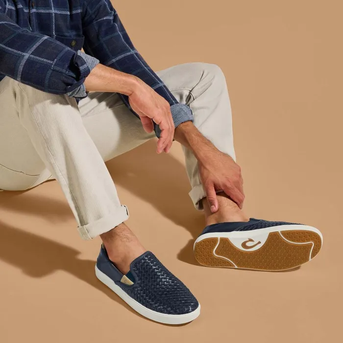Olukai Laeahi Lauhala Mens Sneakers SlipOn Shoes Trench Blue Men Leather Olukai Laeahi Lauhala Mens Sneakers SlipOn Shoes Trench Blue Men Leather