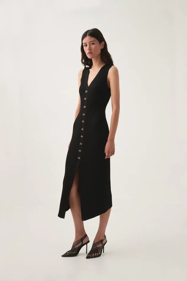 Ondine Knit Midi Dress Black Women Aje Dresses