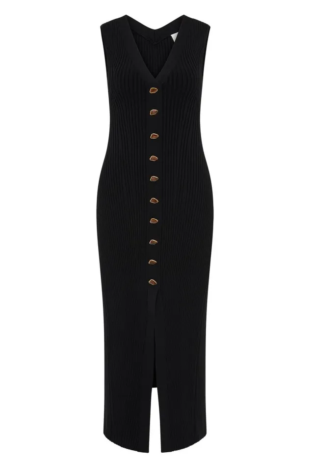 Ondine Knit Midi Dress Black Women Aje Dresses Ondine Knit Midi Dress Black Women Aje Dresses