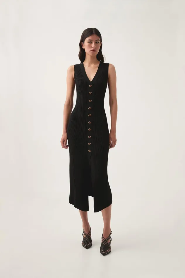 Ondine Knit Midi Dress Black Women Aje Dresses Ondine Knit Midi Dress Black Women Aje Dresses