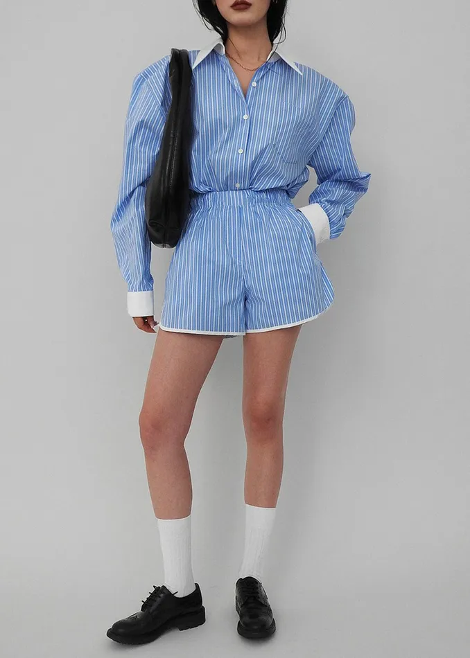 Orla Button Up Shirt 8211 BlueWhite Stripe Women The Frankie Shop Tops