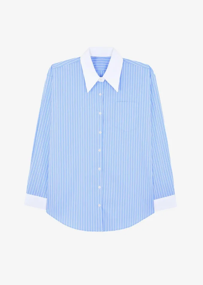 Orla Button Up Shirt 8211 BlueWhite Stripe Women The Frankie Shop Tops
