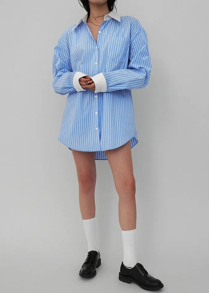 Orla Button Up Shirt 8211 BlueWhite Stripe Women The Frankie Shop Tops