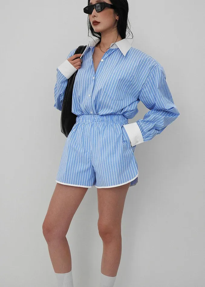 Orla Button Up Shirt 8211 BlueWhite Stripe Women The Frankie Shop Tops