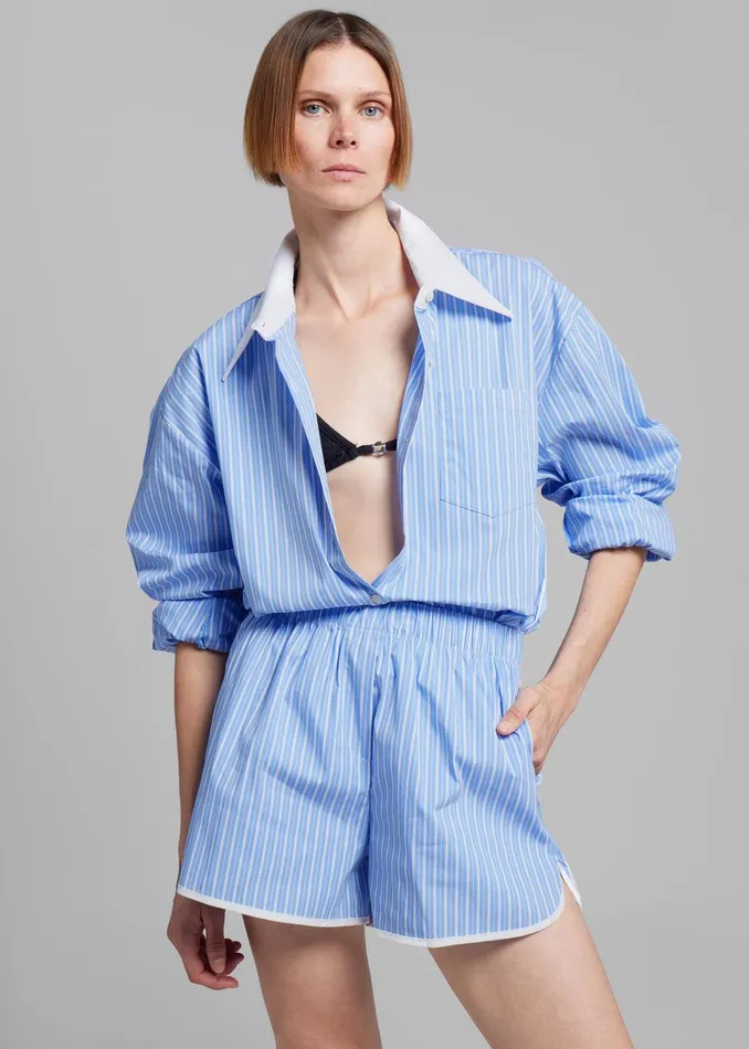 Orla Button Up Shirt 8211 BlueWhite Stripe Women The Frankie Shop Tops