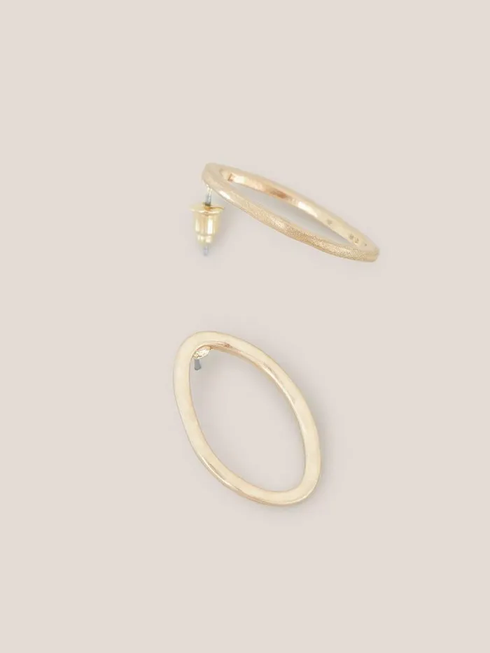 Oval Hammered Earrings Gold Tone Metallic Women White Stuff Jewellery