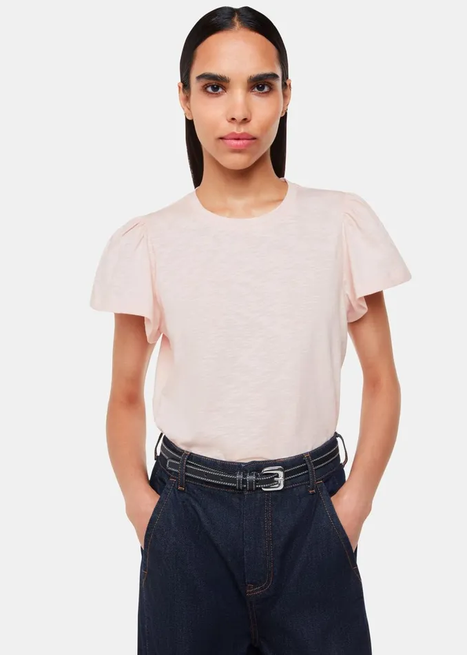Pale Pink Cotton Frill Sleeve TShirt Women Whistles Tops