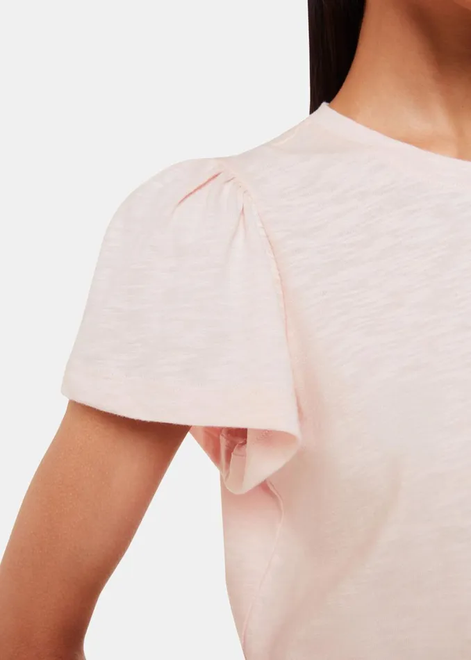 Pale Pink Cotton Frill Sleeve TShirt Women Whistles Tops