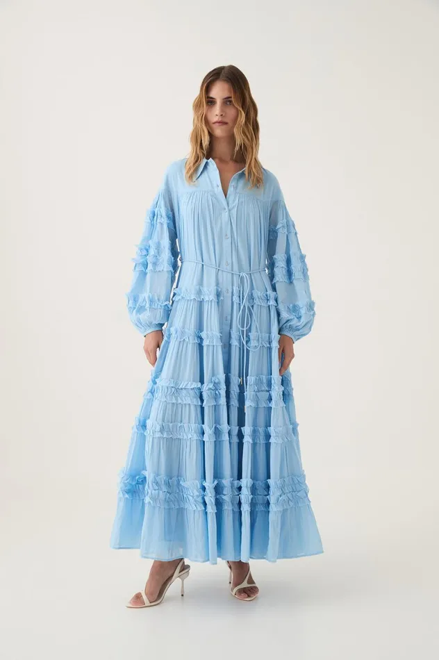 Pastiche Tiered Maxi Dress Powder Blue Women Aje Dresses
