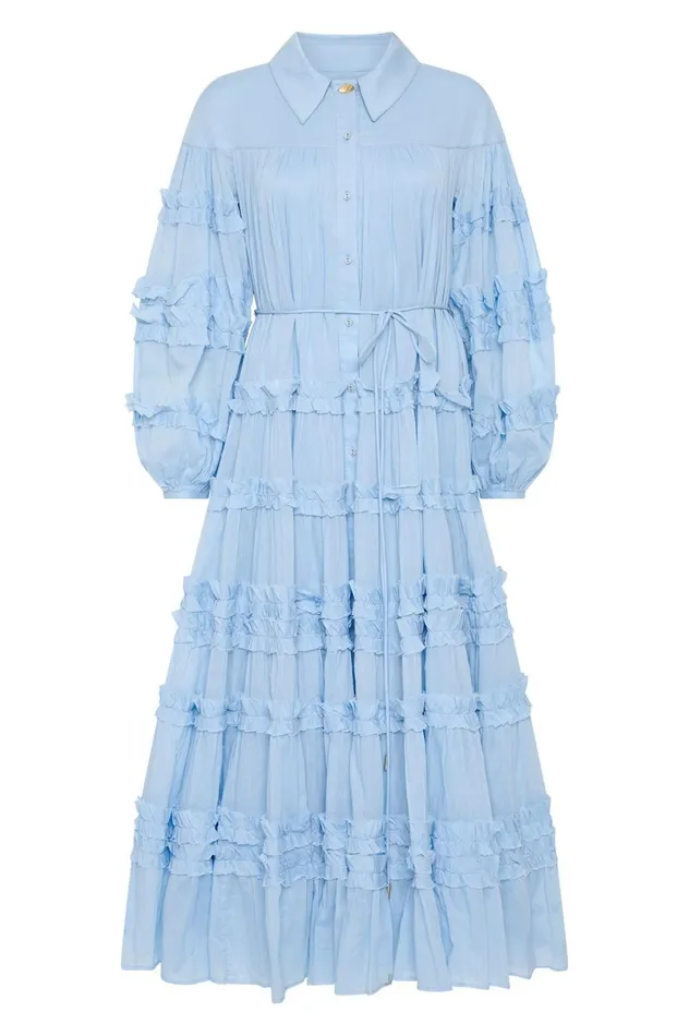 Pastiche Tiered Maxi Dress Powder Blue Women Aje Dresses Pastiche Tiered Maxi Dress Powder Blue Women Aje Dresses