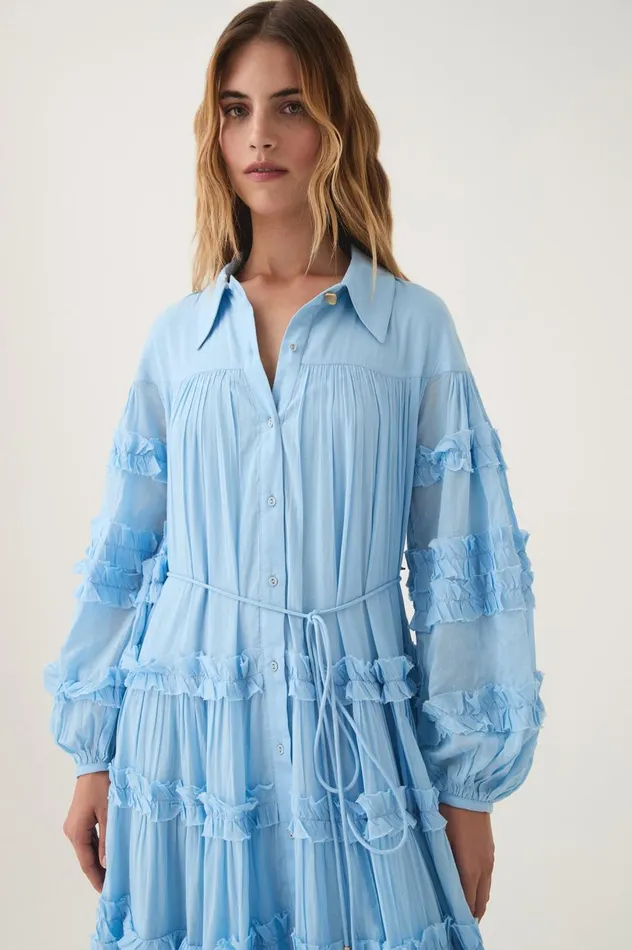 Pastiche Tiered Maxi Dress Powder Blue Women Aje Dresses Pastiche Tiered Maxi Dress Powder Blue Women Aje Dresses