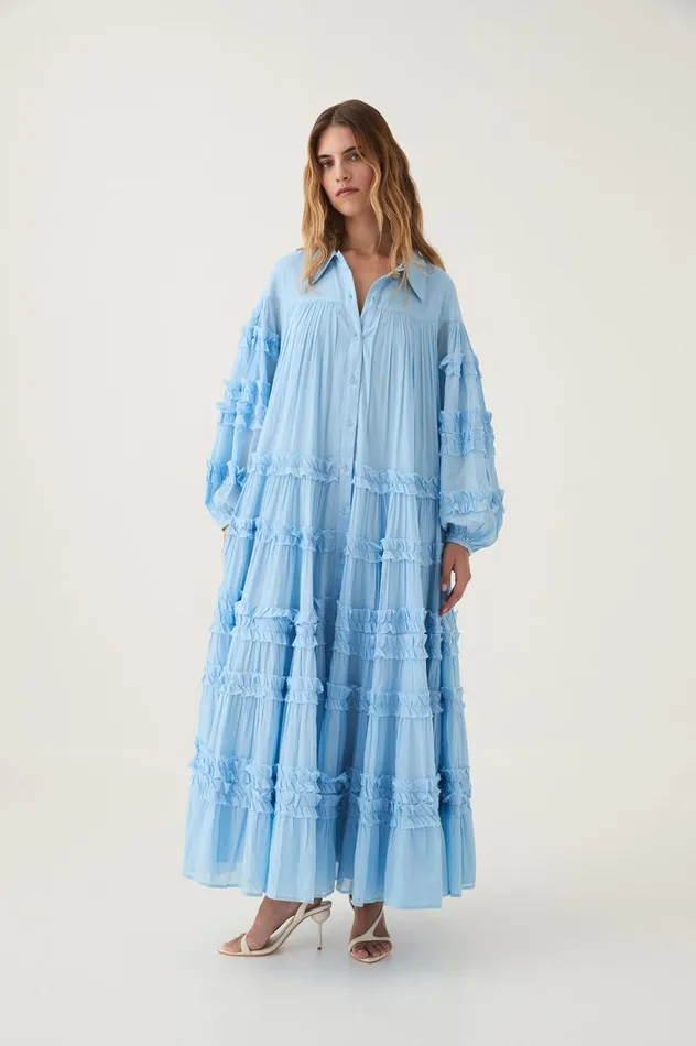 Pastiche Tiered Maxi Dress Powder Blue Women Aje Dresses Pastiche Tiered Maxi Dress Powder Blue Women Aje Dresses
