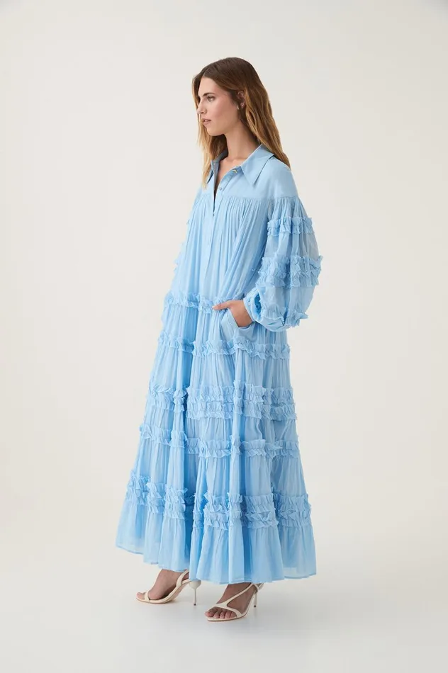 Pastiche Tiered Maxi Dress Powder Blue Women Aje Dresses Pastiche Tiered Maxi Dress Powder Blue Women Aje Dresses