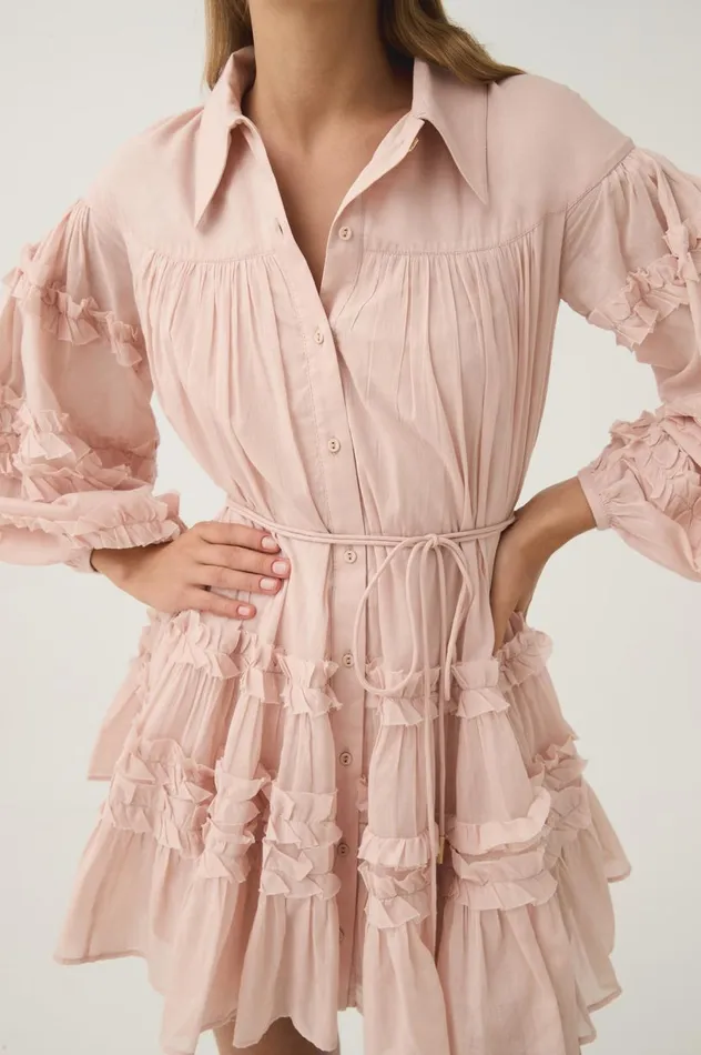 Pastiche Tiered Mini Dress Blush Pink Women Aje Dresses