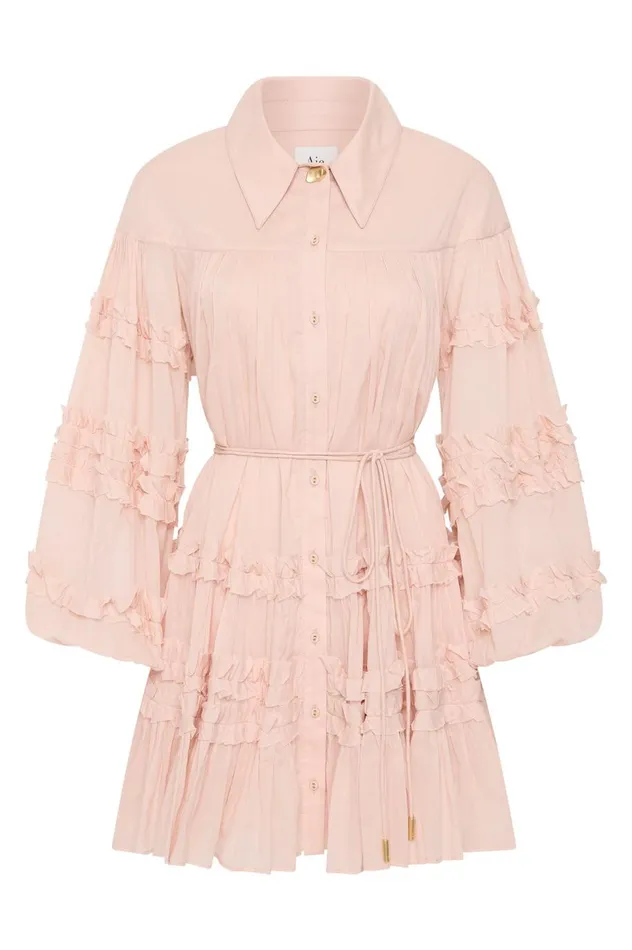 Pastiche Tiered Mini Dress Blush Pink Women Aje Dresses Pastiche Tiered Mini Dress Blush Pink Women Aje Dresses