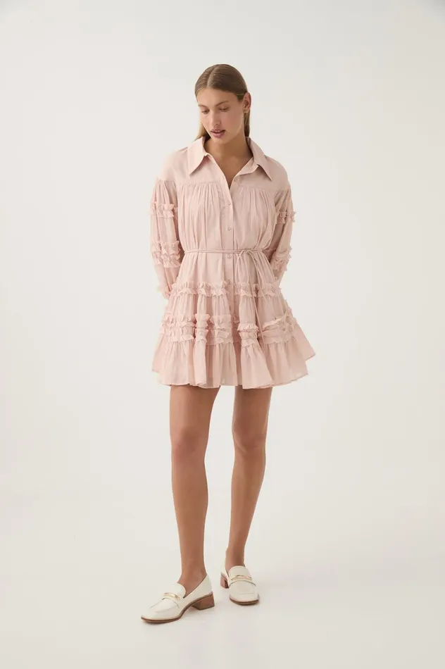 Pastiche Tiered Mini Dress Blush Pink Women Aje Dresses Pastiche Tiered Mini Dress Blush Pink Women Aje Dresses