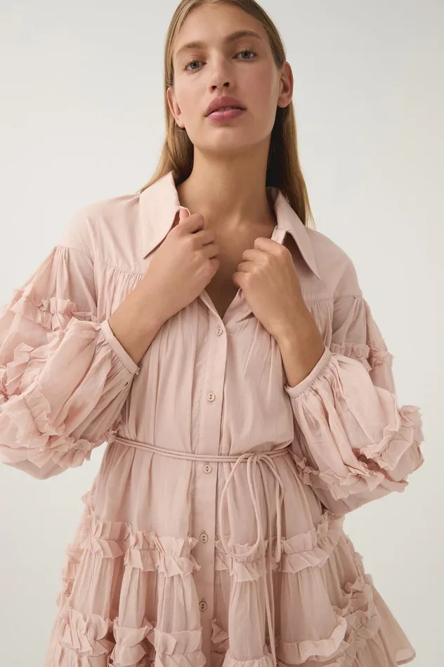 Pastiche Tiered Mini Dress Blush Pink Women Aje Dresses Pastiche Tiered Mini Dress Blush Pink Women Aje Dresses
