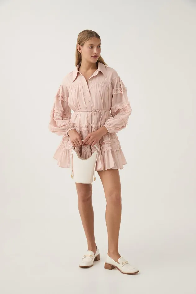 Pastiche Tiered Mini Dress Blush Pink Women Aje Dresses Pastiche Tiered Mini Dress Blush Pink Women Aje Dresses