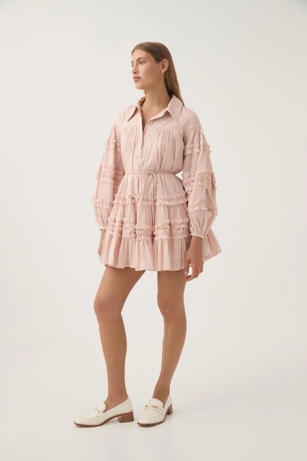 Pastiche Tiered Mini Dress Blush Pink Women Aje Dresses Pastiche Tiered Mini Dress Blush Pink Women Aje Dresses