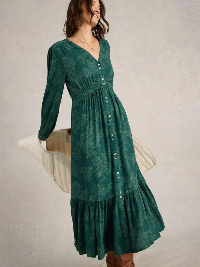 Phoebe Midi Dress Teal Print Women White Stuff Dresses