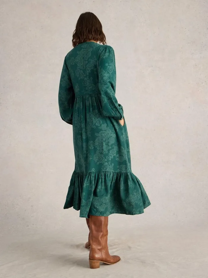 Phoebe Midi Dress Teal Print Women White Stuff Dresses Phoebe Midi Dress Teal Print Women White Stuff Dresses