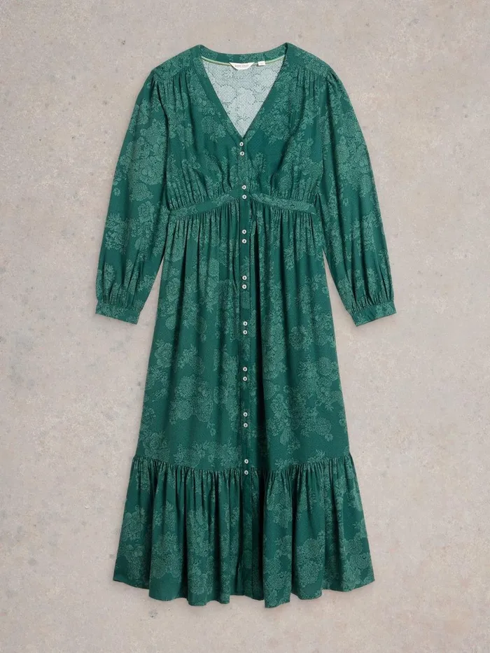 Phoebe Midi Dress Teal Print Women White Stuff Dresses Phoebe Midi Dress Teal Print Women White Stuff Dresses