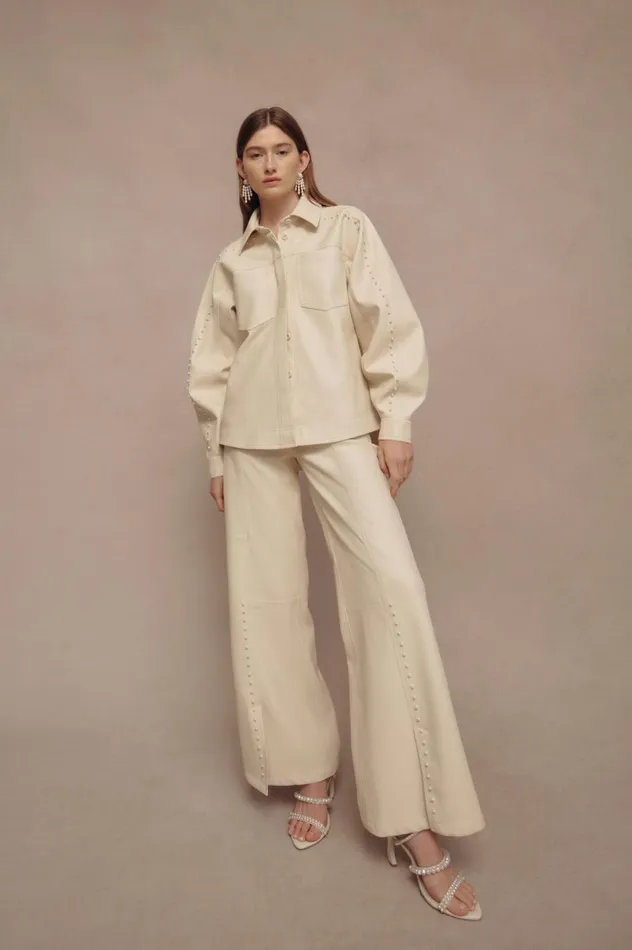 Phoebe Wide Leg Pant Sandstone Beige Women Aje Pants