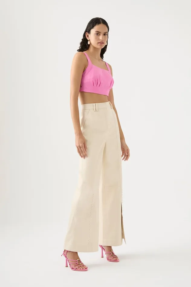 Phoebe Wide Leg Pant Sandstone Beige Women Aje Pants Phoebe Wide Leg Pant Sandstone Beige Women Aje Pants