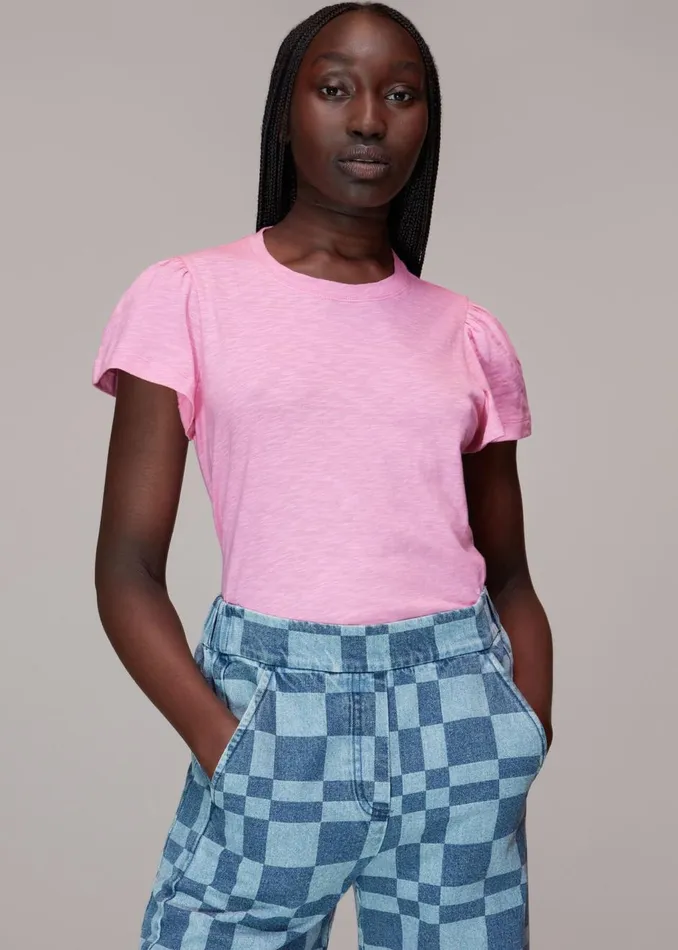 Pink Cotton Frill Sleeve T Shirt Women Whistles Tops