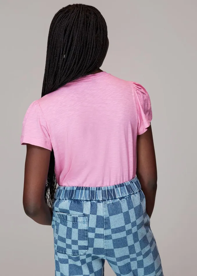 Pink Cotton Frill Sleeve T Shirt Women Whistles Tops