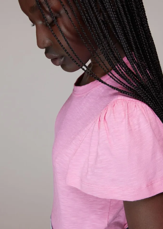 Pink Cotton Frill Sleeve T Shirt Women Whistles Tops