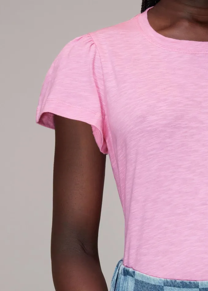 Pink Cotton Frill Sleeve T Shirt Women Whistles Tops