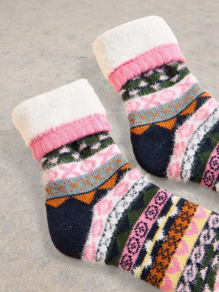 Pop Fairsle Cabin Sock Pink Multi Women White Stuff Socks