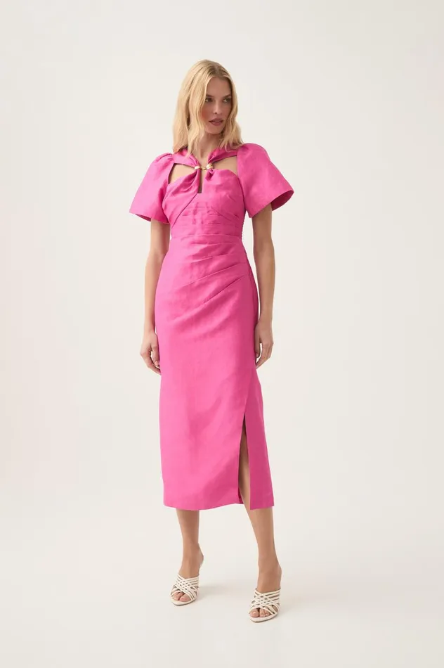 Presence Twisted Midi Dress Fuchsia Rose Women Aje Dresses