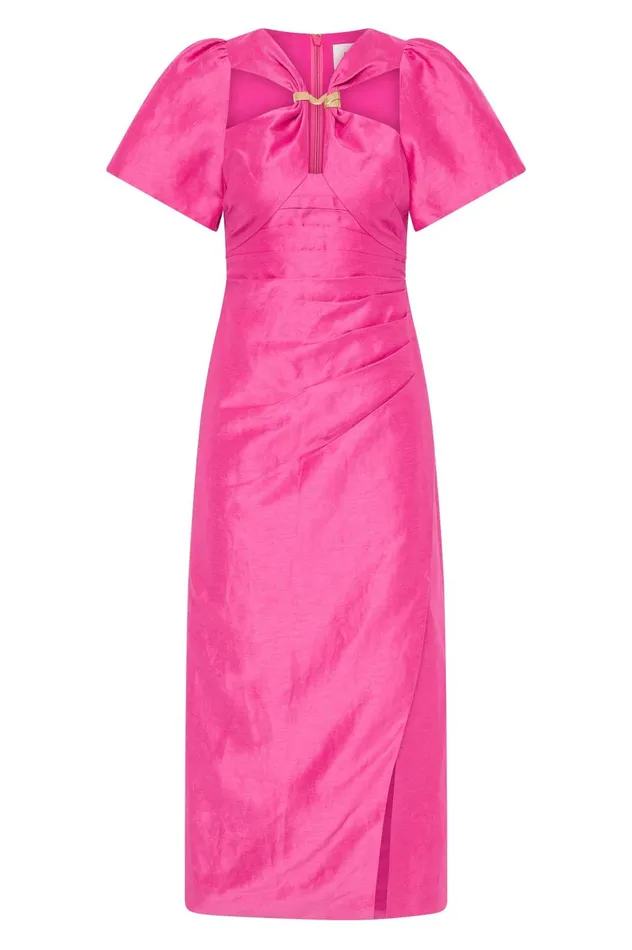Presence Twisted Midi Dress Fuchsia Rose Women Aje Dresses Presence Twisted Midi Dress Fuchsia Rose Women Aje Dresses