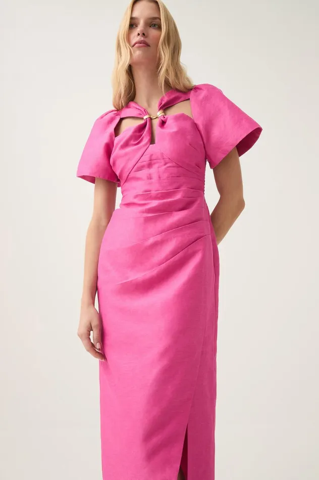 Presence Twisted Midi Dress Fuchsia Rose Women Aje Dresses Presence Twisted Midi Dress Fuchsia Rose Women Aje Dresses
