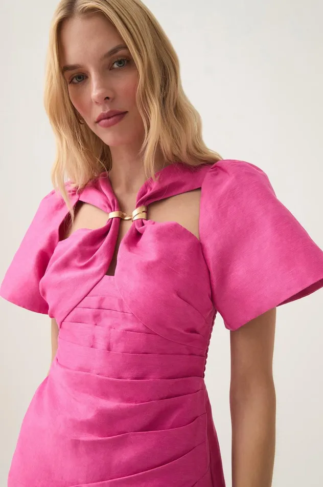 Presence Twisted Midi Dress Fuchsia Rose Women Aje Dresses Presence Twisted Midi Dress Fuchsia Rose Women Aje Dresses