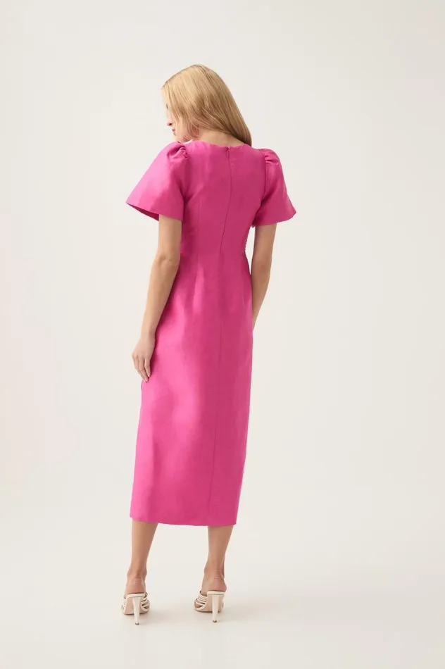 Presence Twisted Midi Dress Fuchsia Rose Women Aje Dresses Presence Twisted Midi Dress Fuchsia Rose Women Aje Dresses