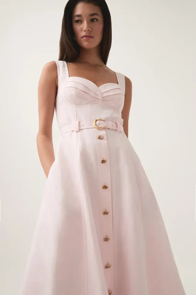 Primary Belted Midi Dress Pastel Pink Women Aje Dresses Primary Belted Midi Dress Pastel Pink Women Aje Dresses