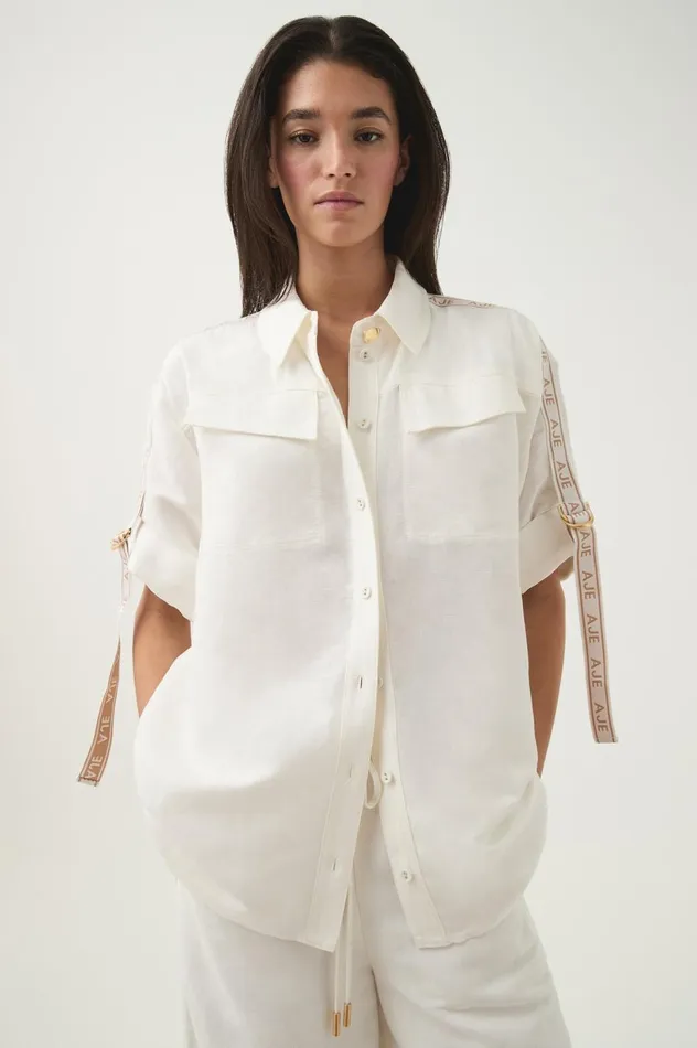 Principle Logo Shirt Ivory Women Aje Matching Sets Principle Logo Shirt Ivory Women Aje Matching Sets