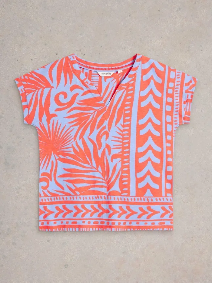 PRINTED NELLY NOTCH TEE Coral Print Women White Stuff Tops and Tees PRINTED NELLY NOTCH TEE Coral Print Women White Stuff Tops and Tees