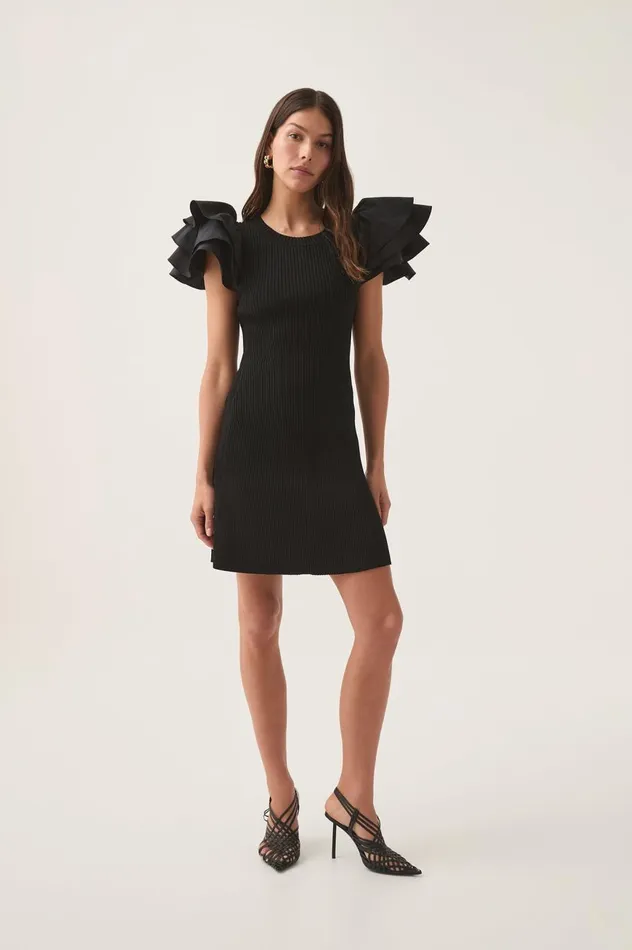 Questa Puff Mini Dress Black Women Aje Dresses Questa Puff Mini Dress Black Women Aje Dresses