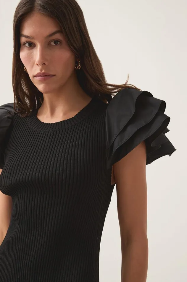 Questa Puff Mini Dress Black Women Aje Dresses Questa Puff Mini Dress Black Women Aje Dresses