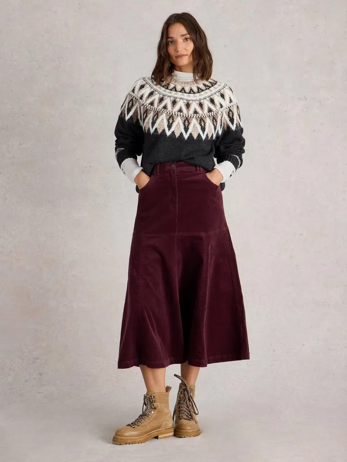 Quinn Organic Cord Midi Skirt Dk Plum Women White Stuff Skirts
