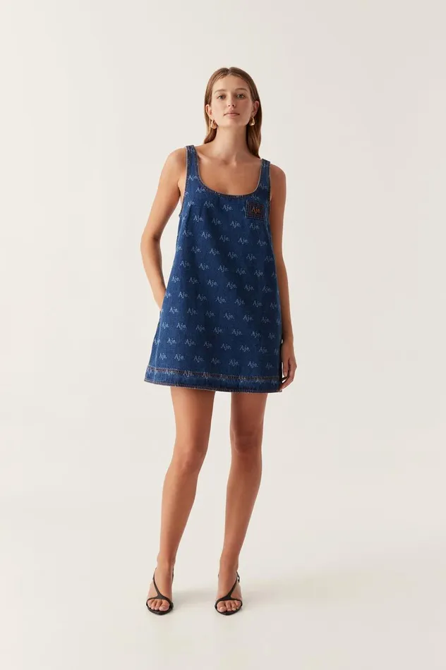 Ratio Logo Denim Mini Dress Logo Wash Women Aje Denim Ratio Logo Denim Mini Dress Logo Wash Women Aje Denim