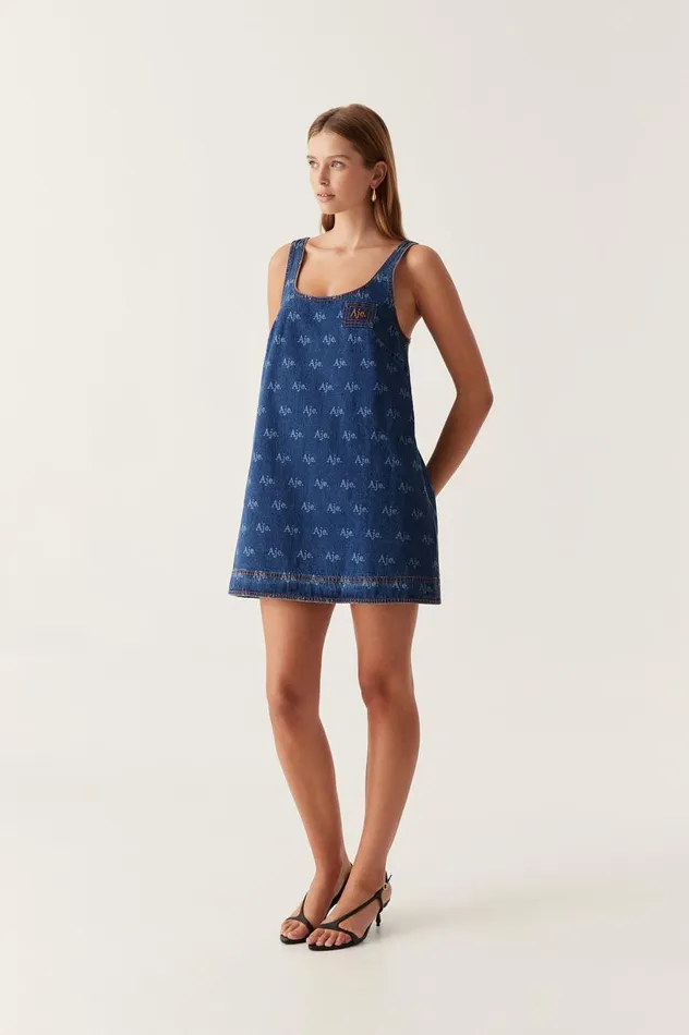 Ratio Logo Denim Mini Dress Logo Wash Women Aje Denim Ratio Logo Denim Mini Dress Logo Wash Women Aje Denim