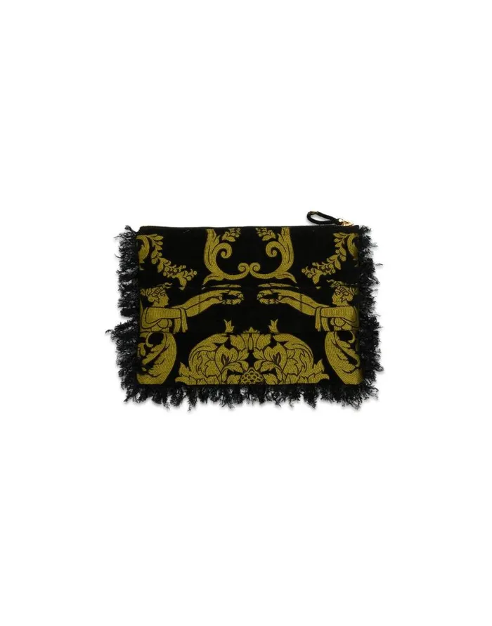 Ready To Wear Bags and Pochettes La Double J Party Pochette Cherubs Black In Jacquard With Feathers Ready To Wear Bags and Pochettes La Double J Party Pochette Cherubs Black In Jacquard With Feathers