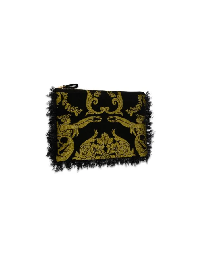 Ready To Wear Bags and Pochettes La Double J Party Pochette Cherubs Black In Jacquard With Feathers Ready To Wear Bags and Pochettes La Double J Party Pochette Cherubs Black In Jacquard With Feathers